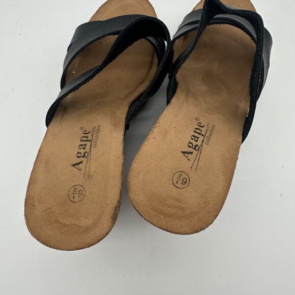 Agape Womens Black Strappy Wedge Sandals 6.5 With Stud Accents & Sturdy Sole - Picture 7 of 7